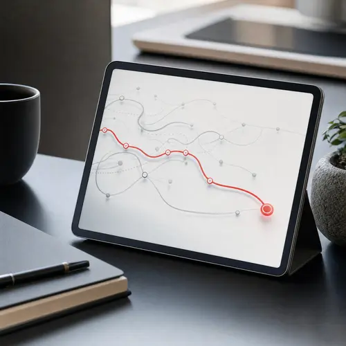 Abstract customer journey path being refined toward a completed action point