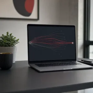 Abstract visitor paths on a laptop narrowing toward a conversion point