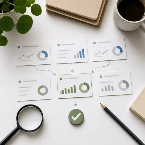 Generated editorial image for this article showing abstract traffic cards, a highlighted signal, a magnifying glass, and a decision marker for analytics clarity.