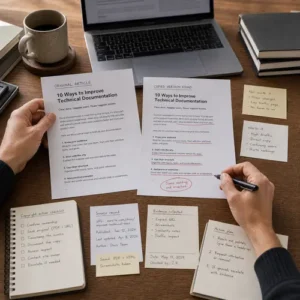 Generated editorial image showing original and copied article pages with evidence and action notes