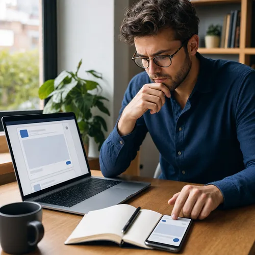 A marketer reviews a social media post draft while deciding whether to optimize for reach or clicks.