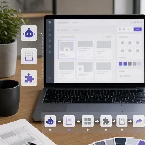 MCP Abilities Elementor v2.0.3 Released 2 Generated editorial image showing an AI assistant workflow connected to website template management controls.