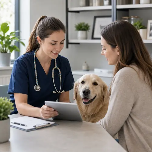 Generated editorial image for an article about veterinary SEO, pet-owner trust, and clinic service access.