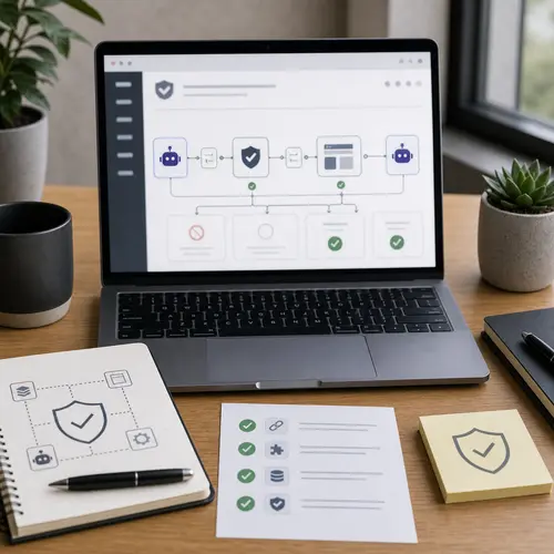 Generated editorial image showing AI-assisted website security compatibility checks across proxy and plugin workflows.