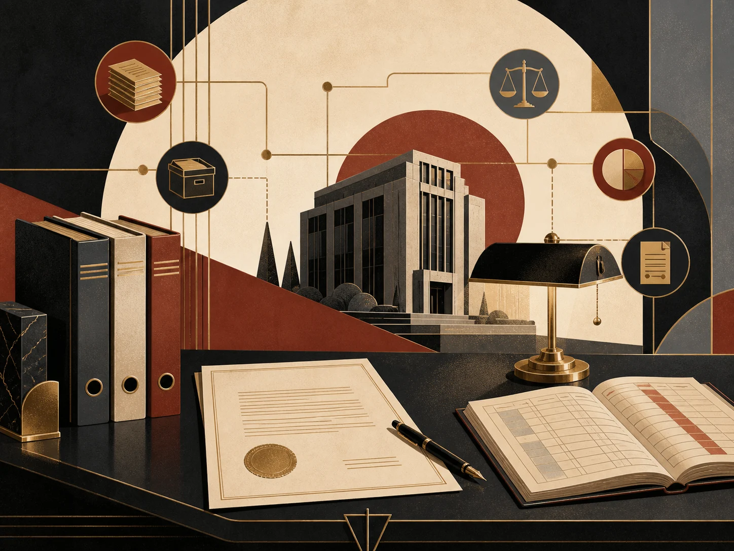 Illustration of company records and billing documents