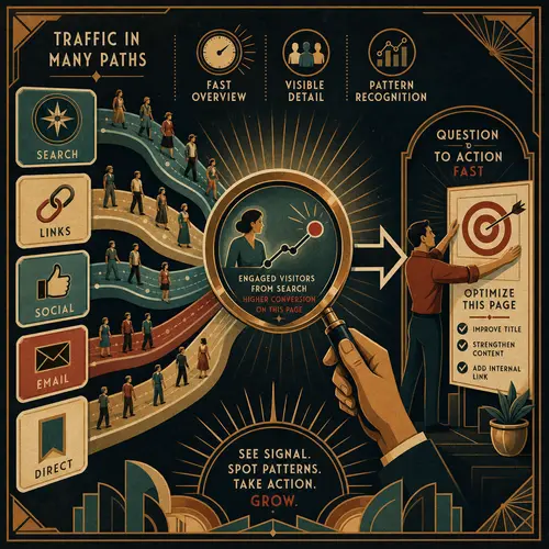Illustration of traffic paths becoming one clear signal and a practical SEO action