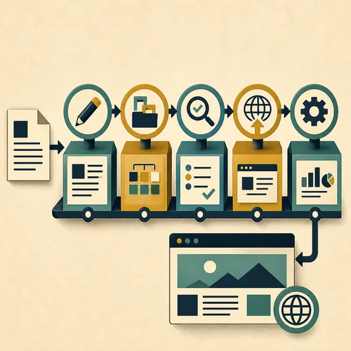 Website content moving through creation review publication and maintenance