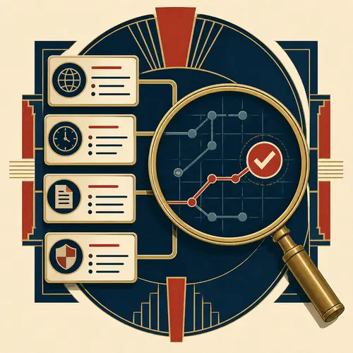 Art Deco diagnostic scene showing organized website context cards resolving into one clear diagnosis