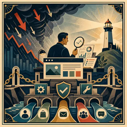 Illustration of recovering from search algorithm turbulence through evidence, site health, and several customer channels