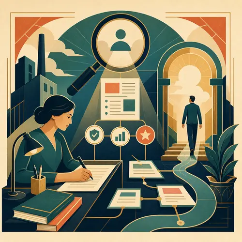 Illustration of useful SEO content with proof, connected pages, and a clear reader path
