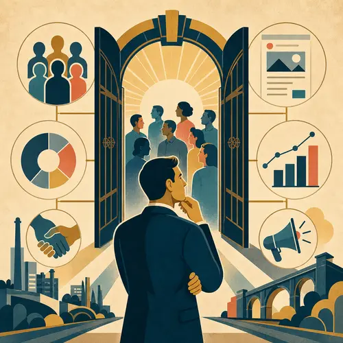 Illustration of a business evaluating audience fit, community value, content, and measurable response