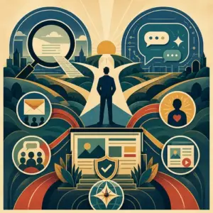 Illustration of preparing a trustworthy website for changing search interfaces and several owned audience paths