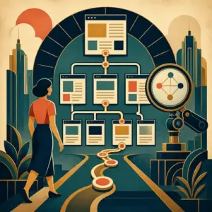 Illustration of connected website pages forming deliberate reader and search paths