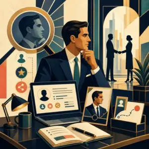 Illustration of a sales professional preparing a profile and meeting path before a conversation