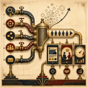 An Art Deco acquisition filter separating raw traffic from qualified buyers and measurable next steps