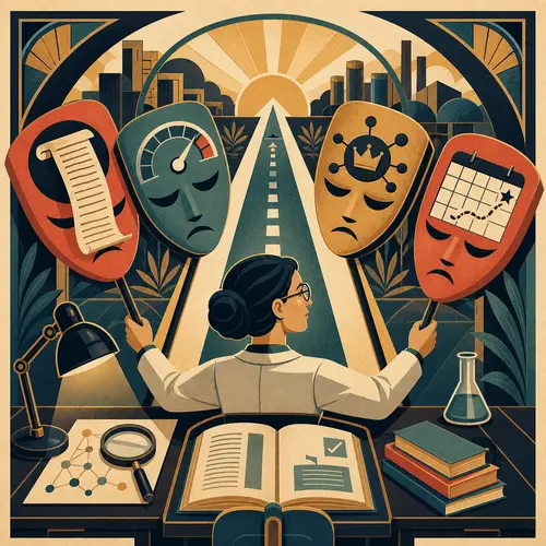 Illustration of testing four SEO myths about content, speed, authority, and timelines against evidence