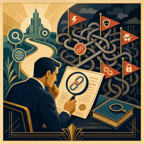 Illustration of inspecting SEO warning signs before signing a provider agreement