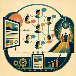 Illustration of useful content moving through a social network toward qualified discovery