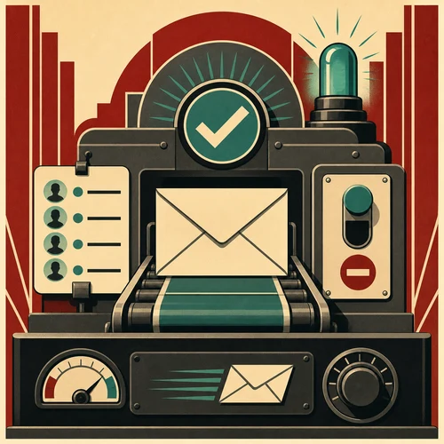 Illustration of permission-based email marketing with an envelope, consent checkmark, subscriber list, and unsubscribe control