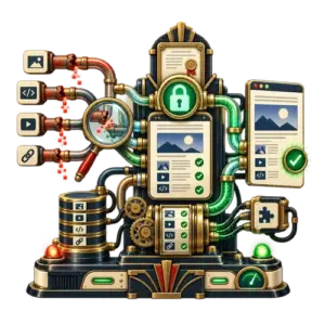 Art Deco machine rerouting old insecure resources through secure paths to a verified website page