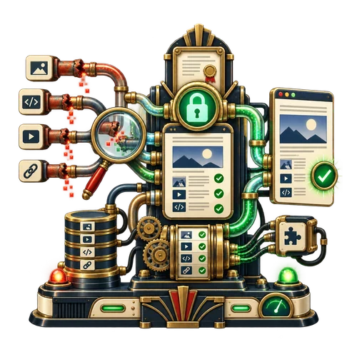 Art Deco machine rerouting old insecure resources through secure paths to a verified website page