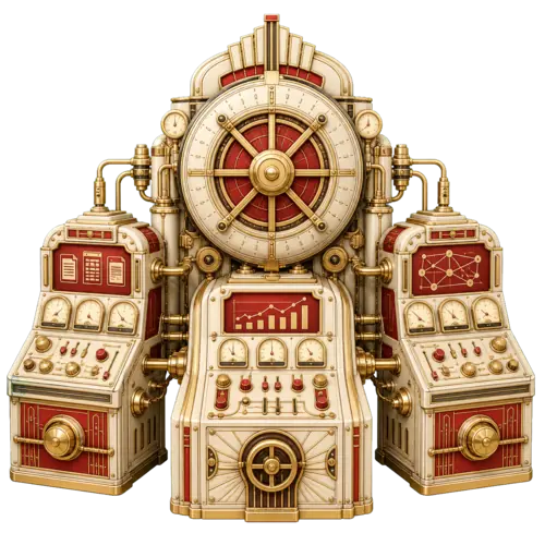 Art Deco industrial machine representing MCP Abilities - Rank Math SEO operations through MCP