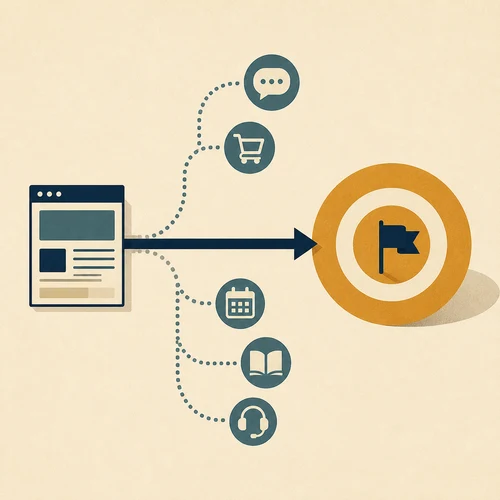Website purpose flow leading to one primary website outcome