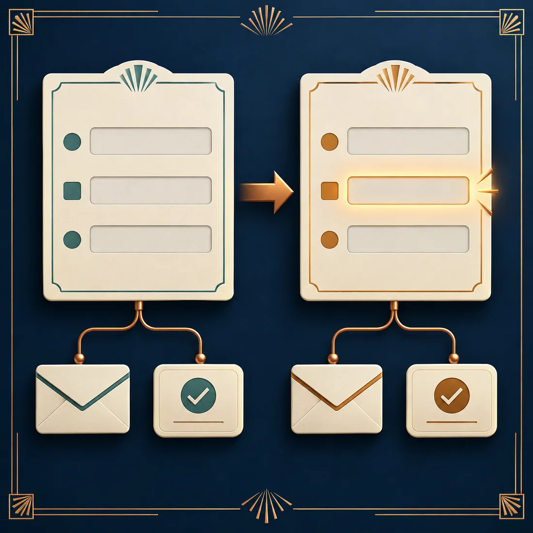 Um formulário original e a sua cópia ligam-se, cada um, ao respetivo envelope e painel de confirmação.